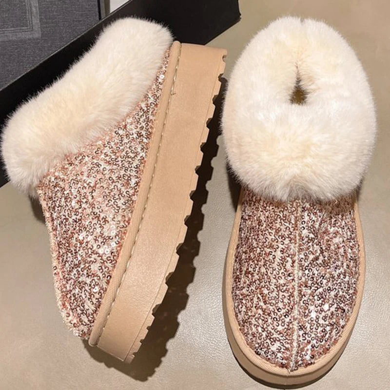 Fashion Bling Platform Snow Boots Women Winter Soft Faux Fur Plus Size Warm Boots Woman Non Slip Wear Resistant Botas Mujer