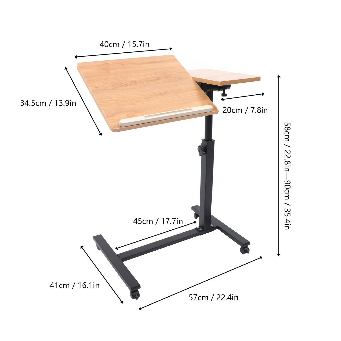 Home Office Laptop Desk Rolling Adjustable 360° Rotation Computer Mobile Stand