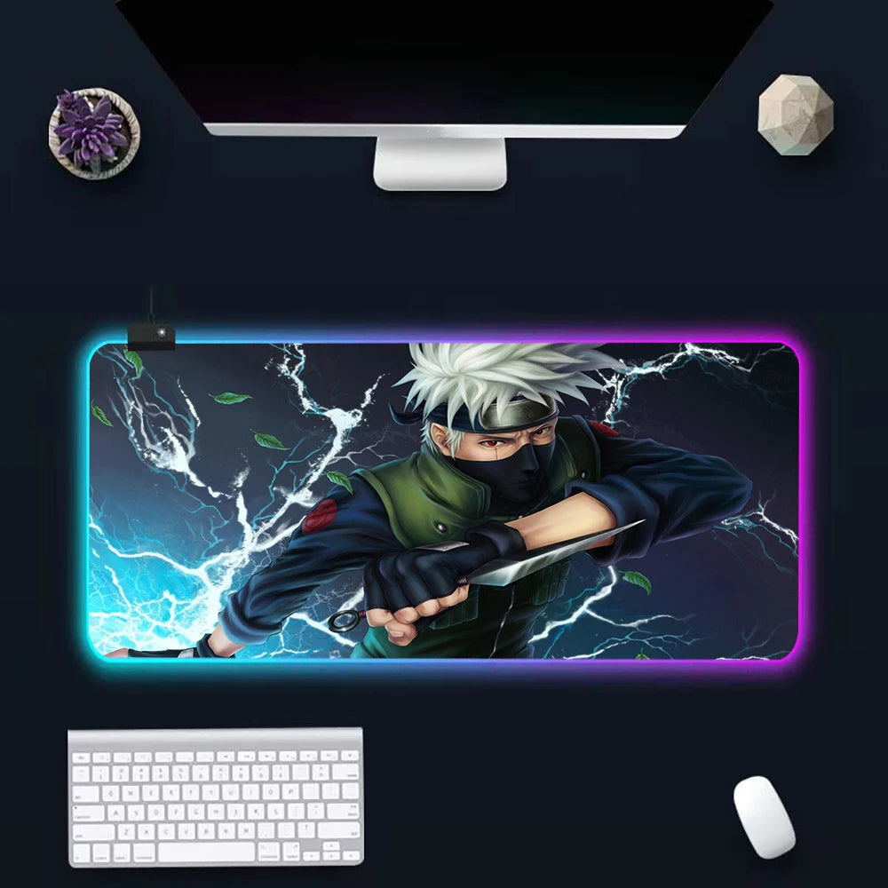 16 Anime N-narutos RGB PC Gaming Keyboard Mouse Pad LED Glowing Mouse Rubber Mat