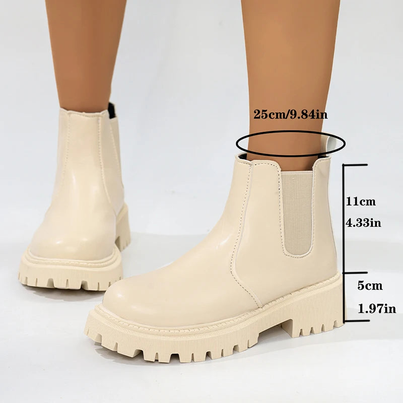 Pu Leather Platform Chelsea Boots Women Fashion Plus Size 42 Slip On Ankle Boots Woman Non Slip Thick Sole Short Booties Mujer