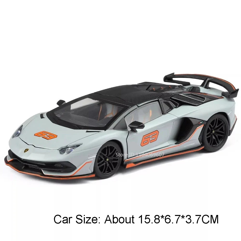 1:32 Huracán SVJ63 Alloy Sportscar Toys Diecast Model Rubber Tires Doors Opened Pull Back Miniature Vehices for Boy Fashion Gift
