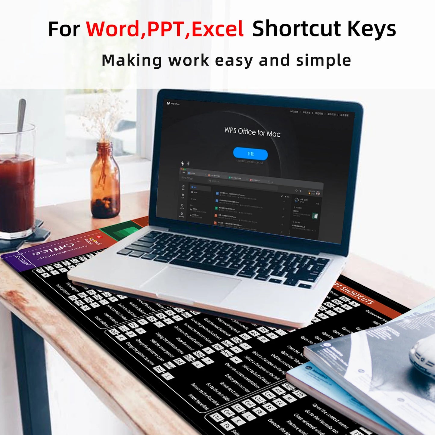 EXCO Excel Shortcuts Mouse Pad Large Extended Desk Mat Non-Slip Rubber Base Big Keyboard Mousepad Stitched Edge Office Gaming
