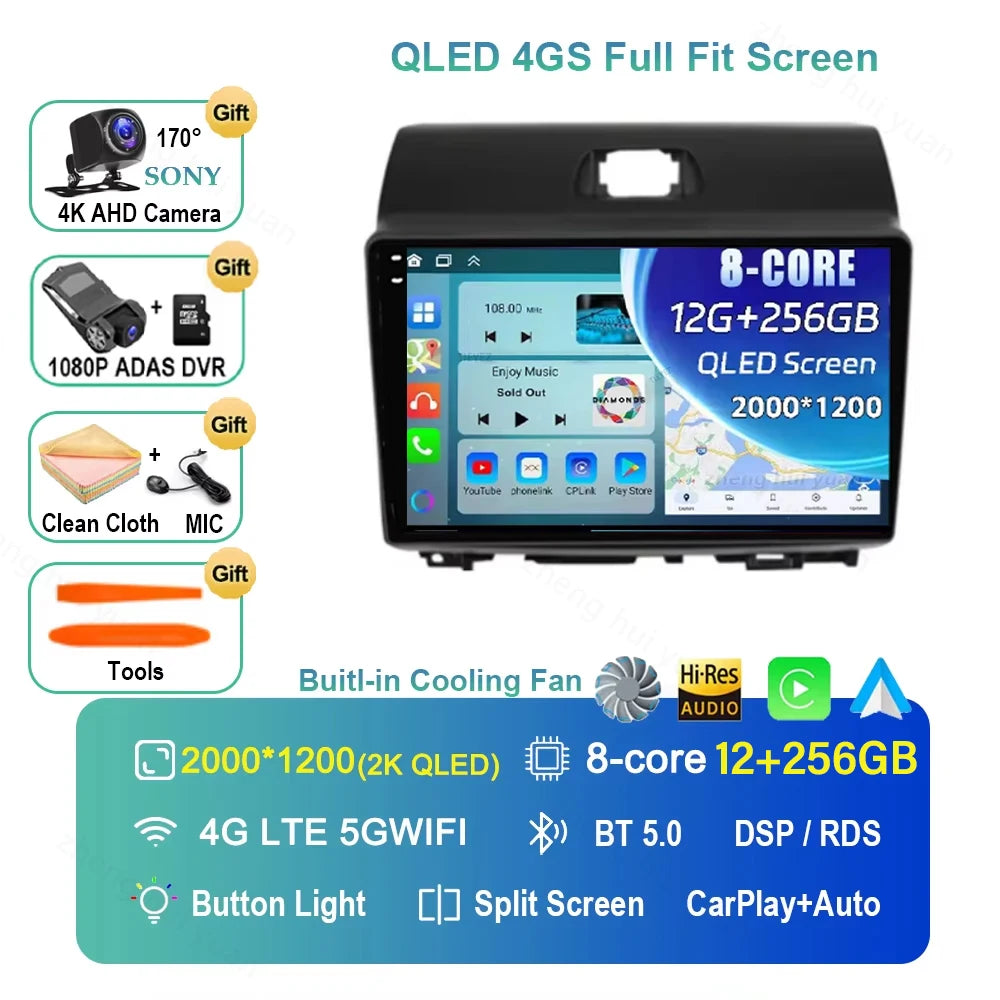 For Kia Ray 2011-2017 2K 12+256 QLED Android 15 CarPlay Car Radio Multimedia Video Player GPS stereo Head Unit 4G WIFI DSP RDS