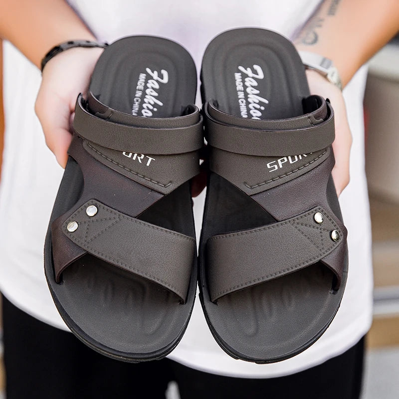 Trend Slippers Man Outdoor Leather Men's Sandals Large Size 48 Sandals Men Summer Flat Casual Leather Slippers Sandals For Men