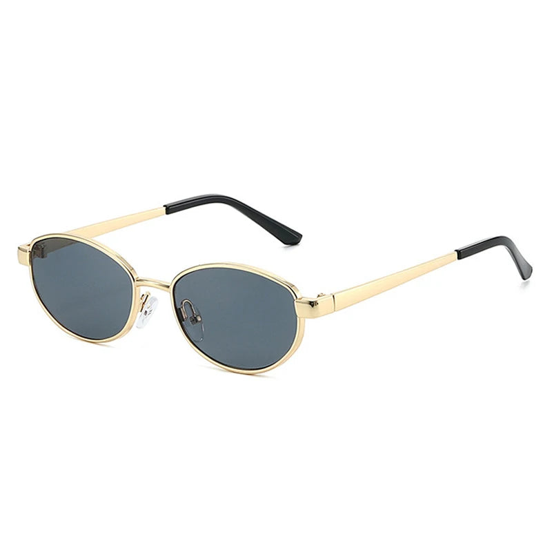JNPCXI Retro Oval Metal Women Sunglasses Fashion Gold Tea Punk Men Shades UV400