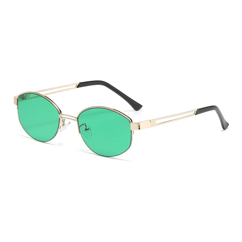 JNPCXI New Ins Popular Fashion Oval Sunglasses Women Vintage Semi-Rimless Clear Ocean Lens Shades UV400 Eyewear Men Sun Glasses