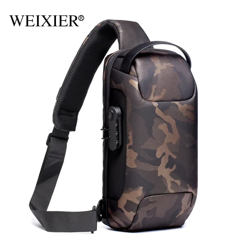 WEIXIER Shoulder Waterproof USB Men Cross bag Anti-Theft Travel Sling Chest Bag