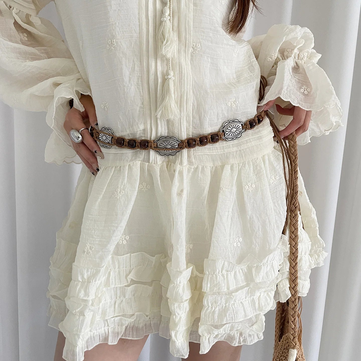 Bohemian Ethnic Style Waist Belt With Wooden Beads For Ladies Thin Waist Rope For Leisure And Vacation