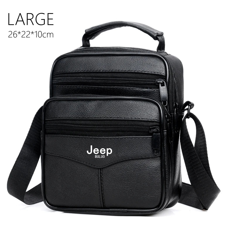 JEEP BULUO Men shoulder bag leather black business casual larg Crossbody Handbag