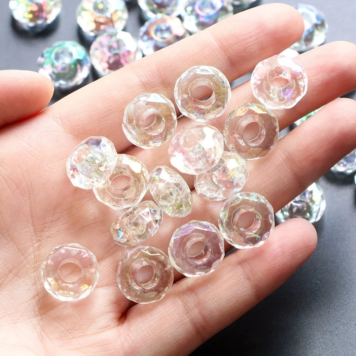 20pcs 15mm Faced Big Hole Wheel Transparent Beads for Jewelry Making DIY Necklace Bracelet Beaded Pen Accessories