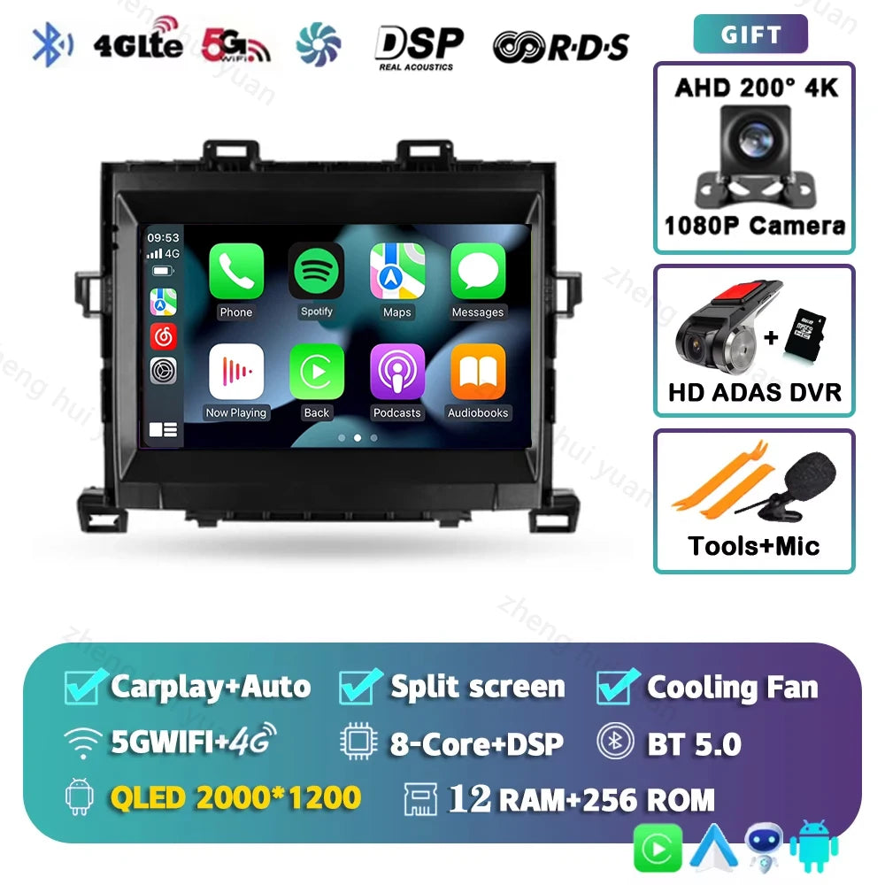 Android 15 CarPlay Auto For Toyota Alphard H20 2008 - 2014 Car Radio Multimedia navigation video DVD Autoradio Stereo 2din 4G+BT