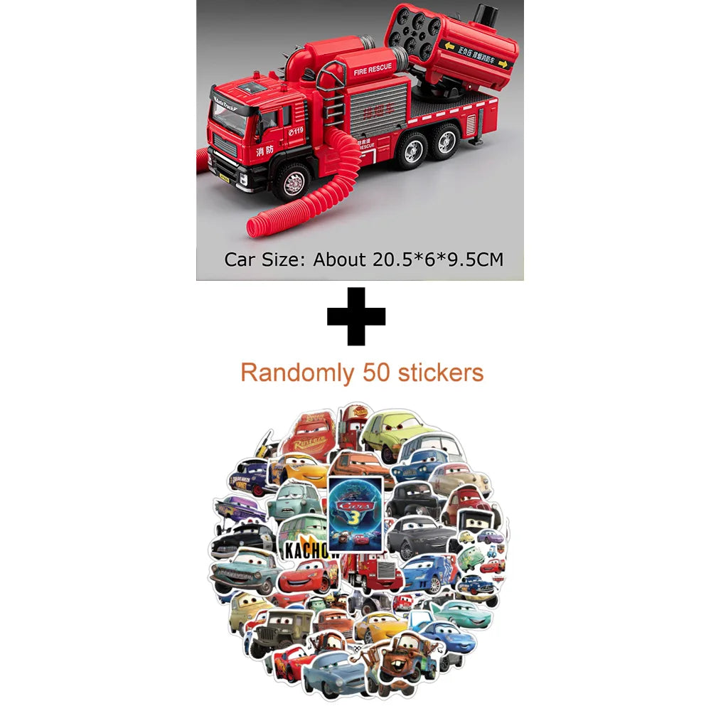 1:50 Spray Fire Truck Alloy Diecast Model Toys Car One Click Water Spray Sound Light Pull Back Removable Pipeline Cars Kids Gift