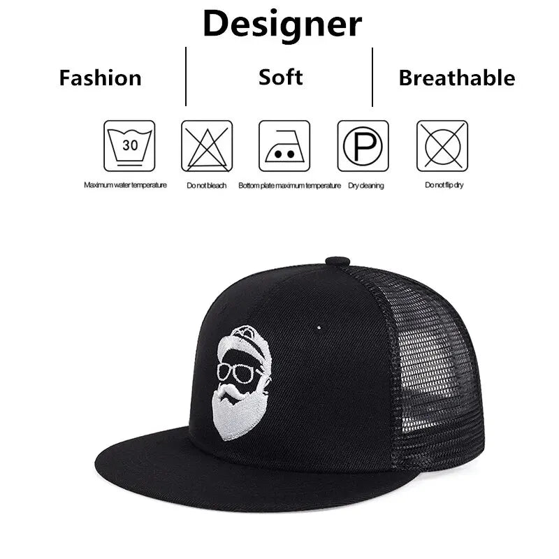 Unisex Uncle Beard Embroidery Hip-hop Net Hats Outdoor Adjustable Baseball Caps