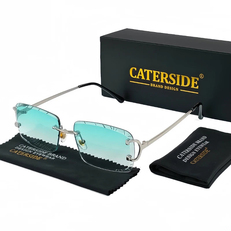 Caterside Rimless Gradient Square Sunglasses Man Diamond Cupronickel Frame Sun Glasses Punk Women Small Frameless Eyewear UV400