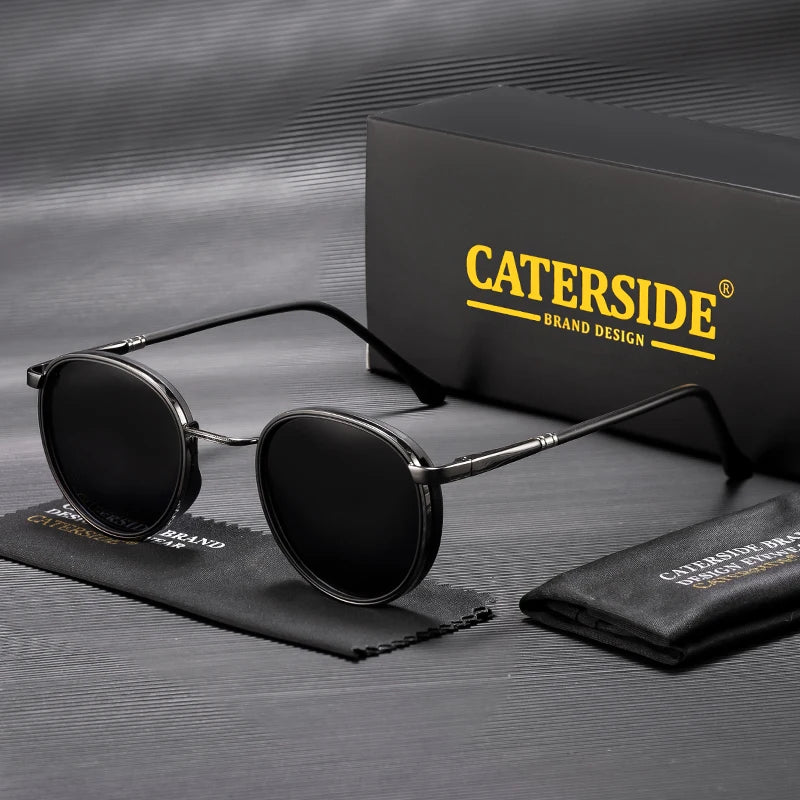 Caterside Vintage Polarized Round Sunglasses Men Hip Hop Style Metal Frame Sun Glasses Women Driving Fishing Party Eyewear Uv400
