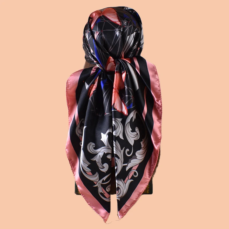 1PC Simple Butterfly Print Silk Satin Square Scarf Women's Hair Accessory Spring New Style Versatile
