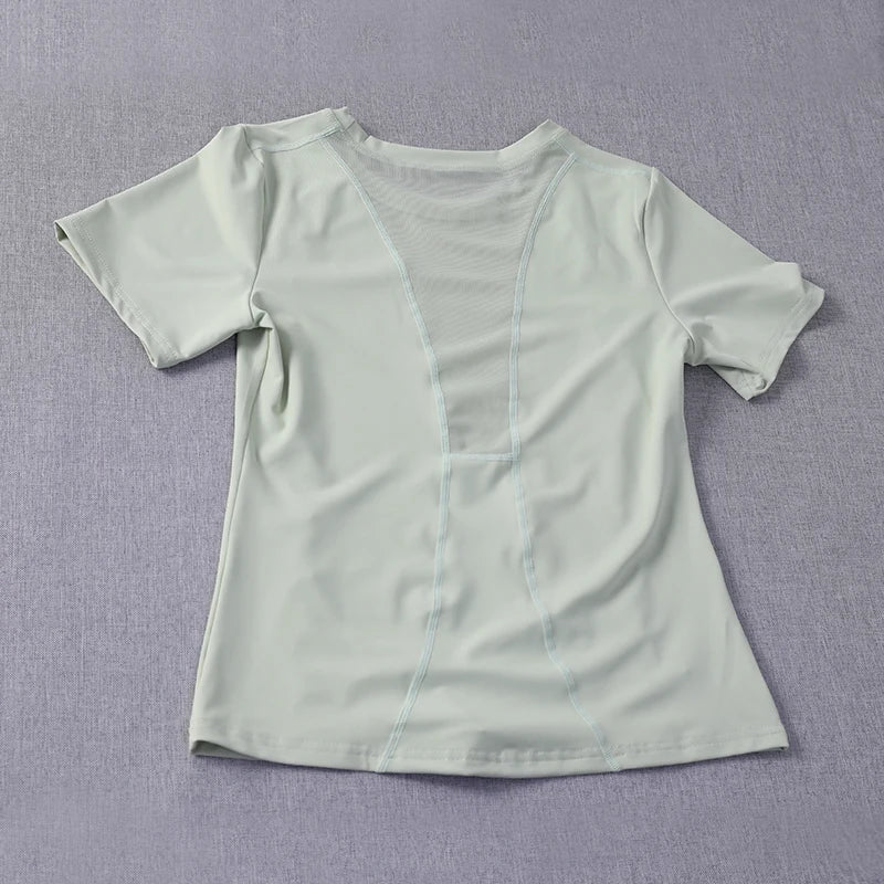 New waist closing sports short sleeve women's casual loose running Equestrian clothes quick drying fitness T-shirt