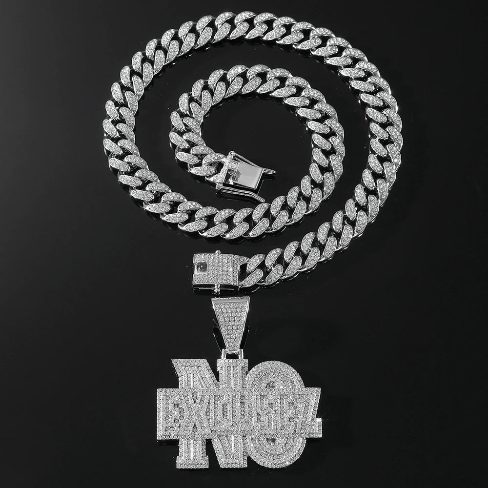 Men Hip Hop Lettes NO EXCUSEZ Pendant Necklace with 13mm Crystal Cuban Link Chain Iced Out Bling Necklaces Fashion Punk Jewelry