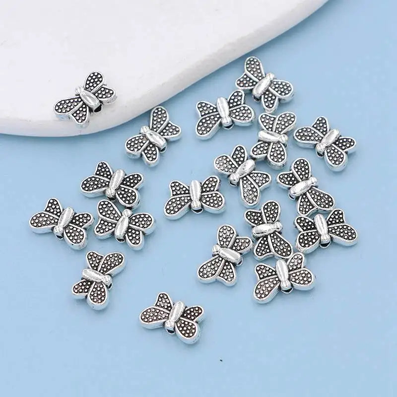 20Pcs Silver Plated Butterfly Loose Spacer Beads for Jewelry Making Bracelet Accessories DIY Handmade Findings 10x7mm