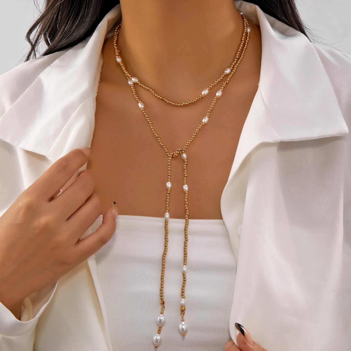 Boho Irregular CCB Beaded Long Necklace for Women Hip Hop Creative Sexy Y-Shaped Clavicle Chain Holiday Party Jewelry Accessory