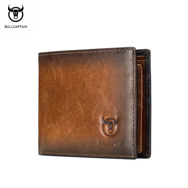 BULLCAPTAIN Men's Genuine Leather Wallet Business Retro Cash Clip RFID Multi-Card Slot Coin Purse QB05