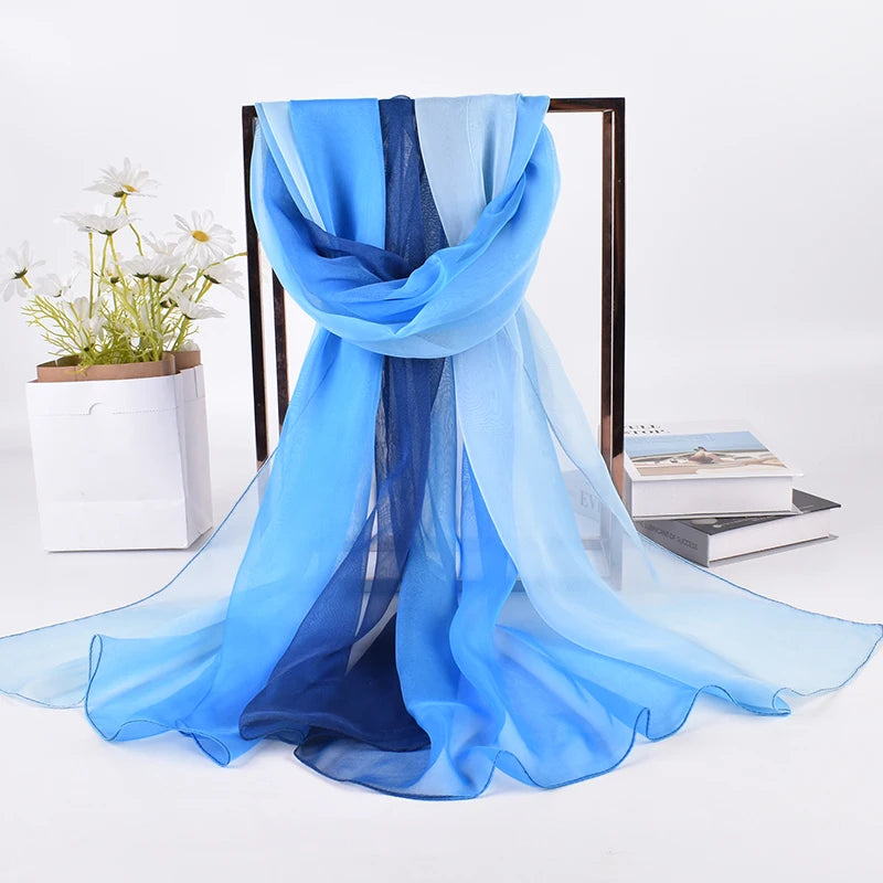 2023 Spring/Summer New Three Color Gradient Silk Scarf 75 * 180 Georgette Long Scarf