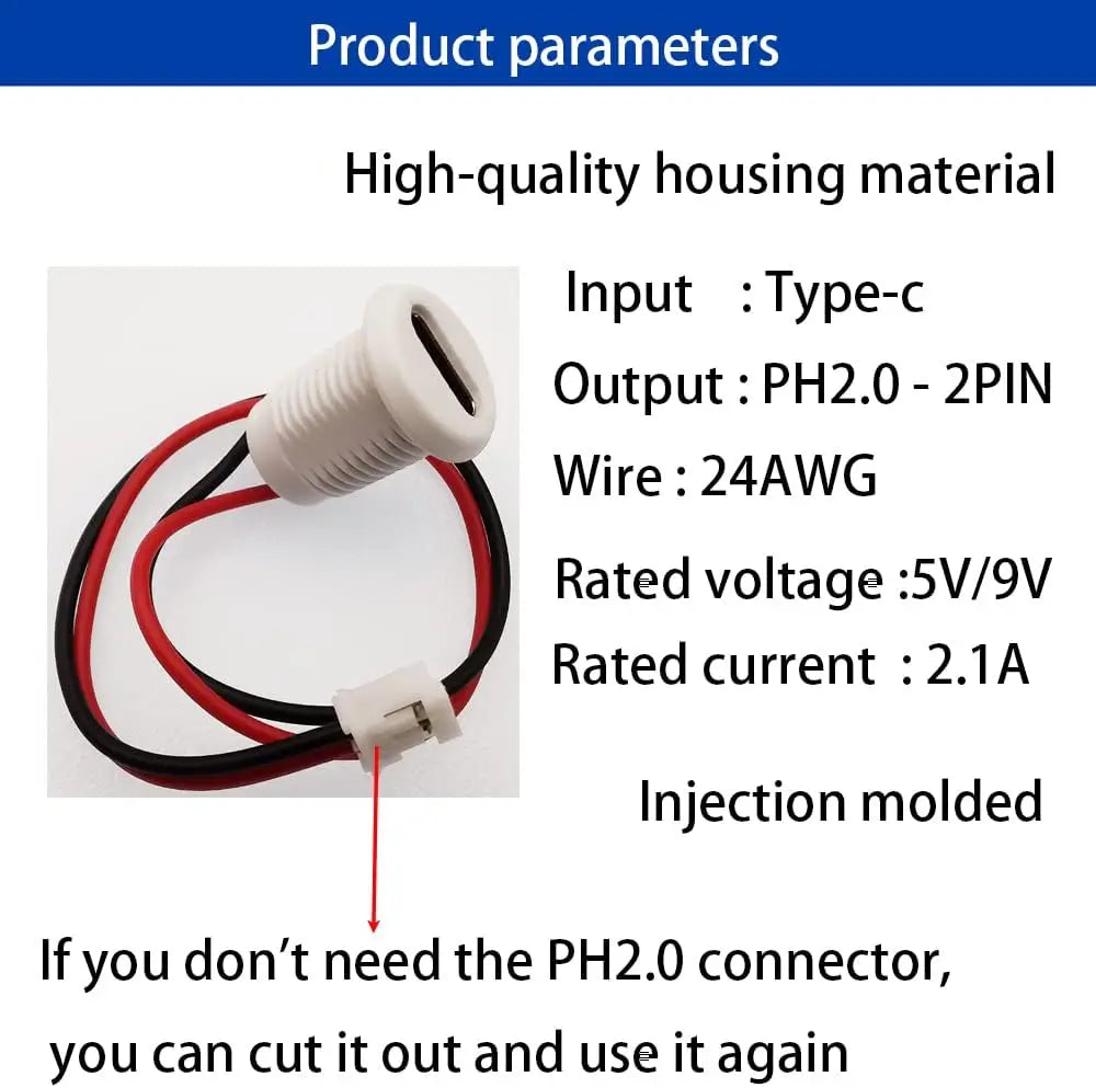5pcs Type-C Female 2Pin USB Connector Type-C Waterproof with Female Socket Fast Charging Jack Charging Port USB-C Charger Plug