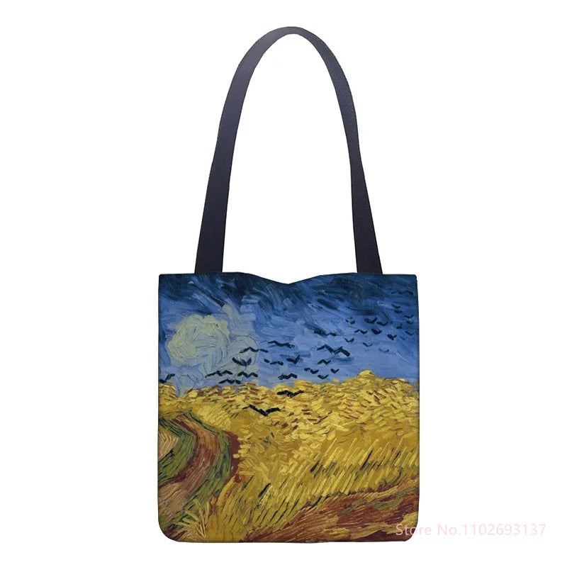 Van Gogh Oil Painting Tote Bag, Retro Art Fashion Travel Portable Women Shop Bag