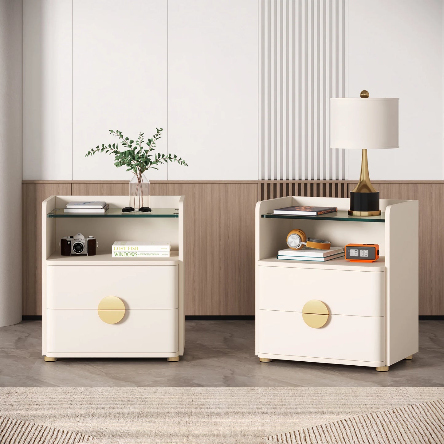 Tribesigns Nightstands, 2-Drawer Modern End Table, Tempered Glasses Wood Table