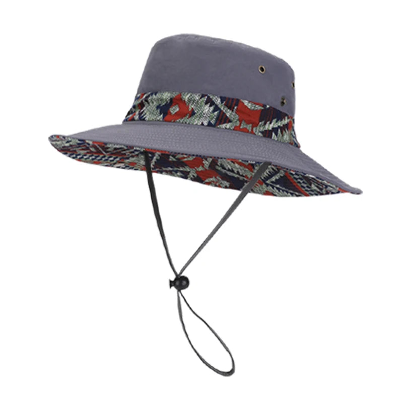 9275-New spring and summer men's and women's wide-brimmedfishermanhatswithethnicstylesuitableforoutdooractivitiessuchahiking
