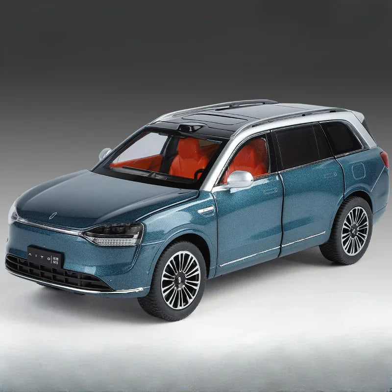 1:24 AITO M9 SUV Model Toys Car Alloy Metal Diecast Sound Light Pull Back 6 Door Opened Rubber Tire Vehicle Collectible Ornament