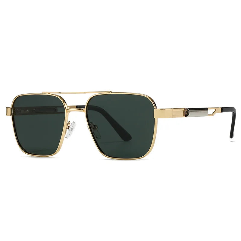 JNPCXI Fashion Double Bridges Square Sunglasses Women Retro Rivets Polarized Men Punk Sun Glasses Shades UV400