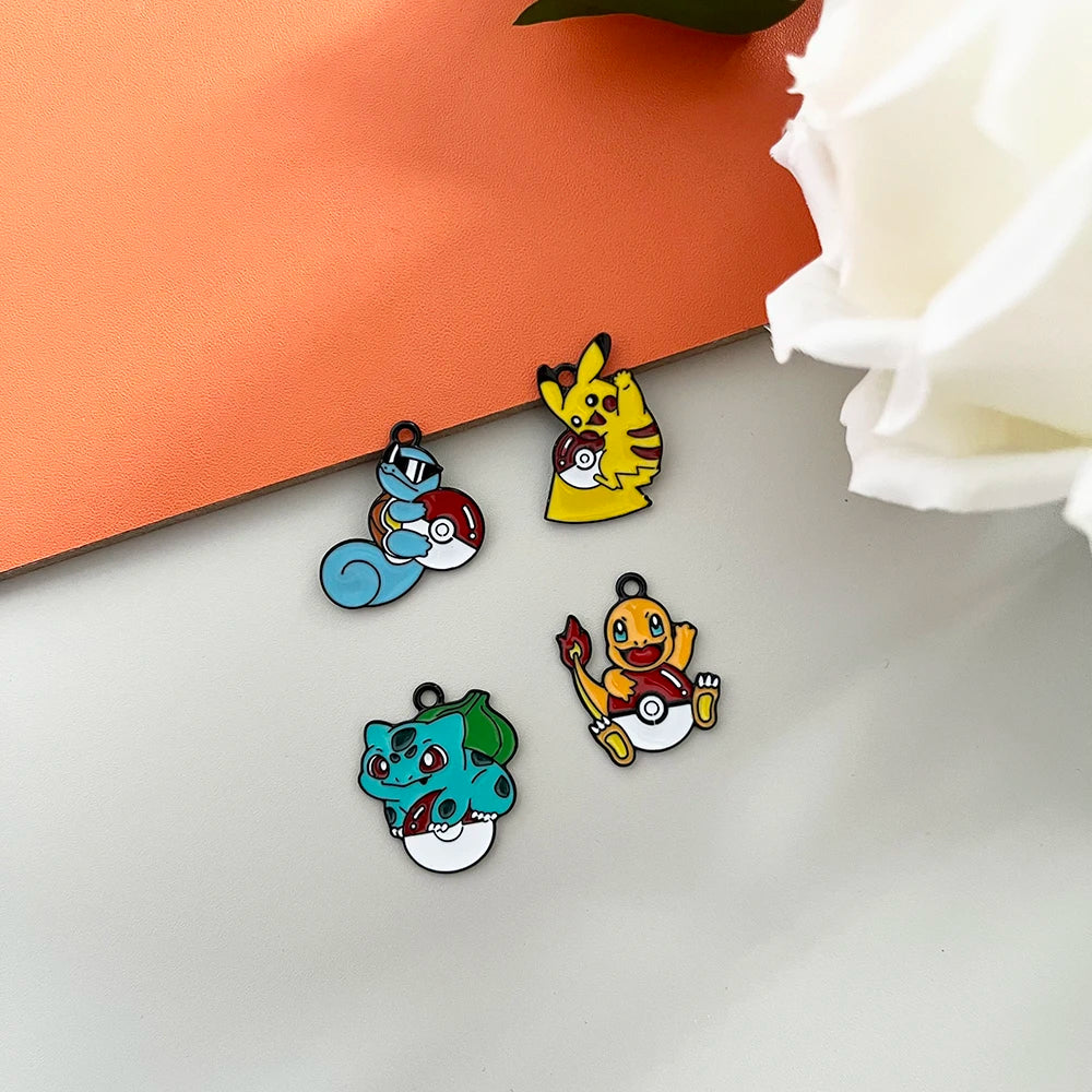 4pcs Anime Pokemon Pikachu Squirtle Charmander Bulbasaur Metal Charms DIY Jewelry Accessories for Bracelets Necklaces Earrings
