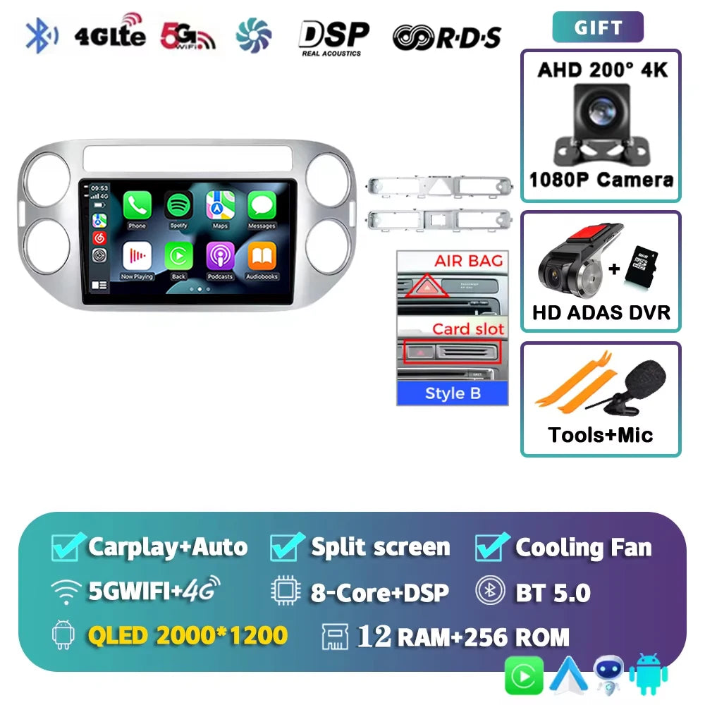 For Volkswagen VW Tiguan 2006 2010 2016 2K 12+256 QLED Android 15 CarPlay Car Radio Multimedia Video Player GPS stereo Head Unit