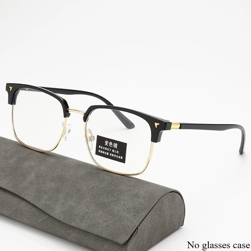 Photochromic Anti Radiation Glasses for Men and Women Simple Square Anti-blue Transition Eyeglasses Outdoor Shade Sunglasses