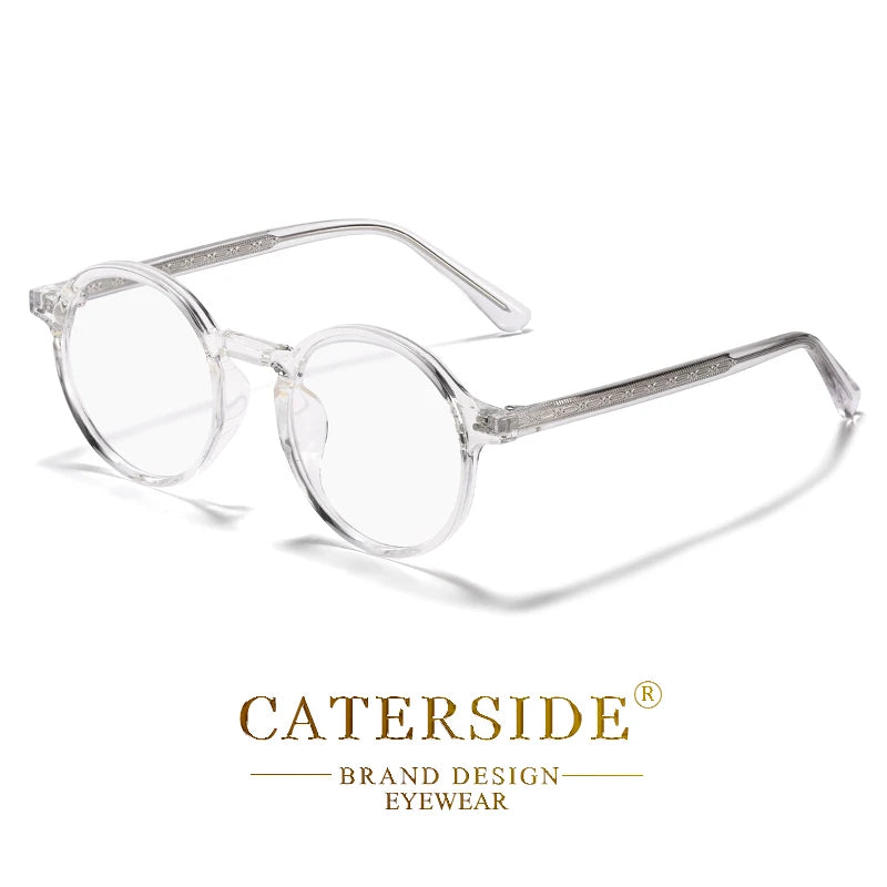 CATERSIDE Retro Men Glasses Round High Quality TR90 Frame Prescription Eyewear Frame Women Zero-Power Lens Computer Glasses