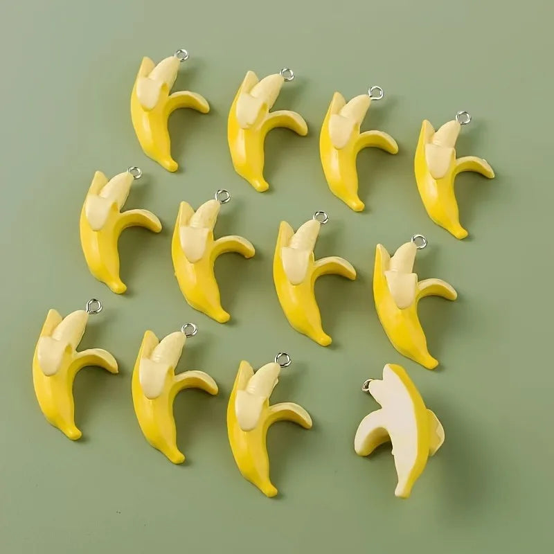 10pcs Cute 3D Banana Charms Fruit Pendants for Jewelry Making DIY Handmade Bracelet Earrings Key Chain Accessories