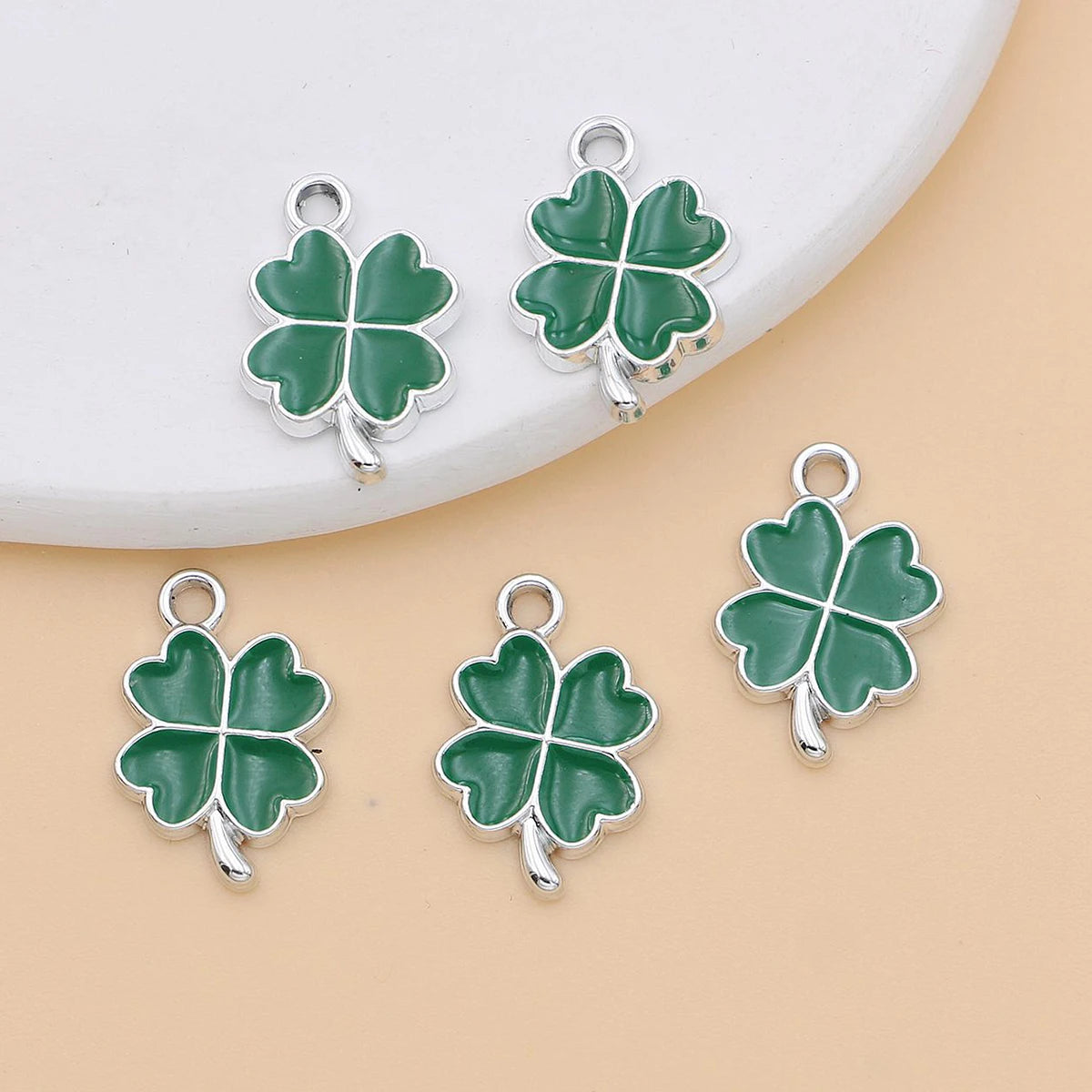 10pcs Gold Color Green Enamel Lucky Clover Flower Charm for Jewelry Making Necklace Earrings Bracelet Accessories DIY
