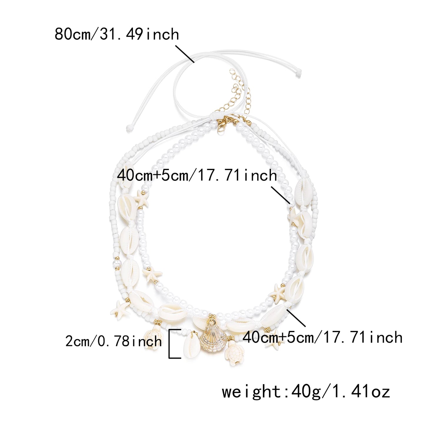 3Pcs/Set Vacation Shell Turtle Starfish Faux Pearl Beaded Necklace Summer Beach Ocean Theme Boho Jewelry For Women