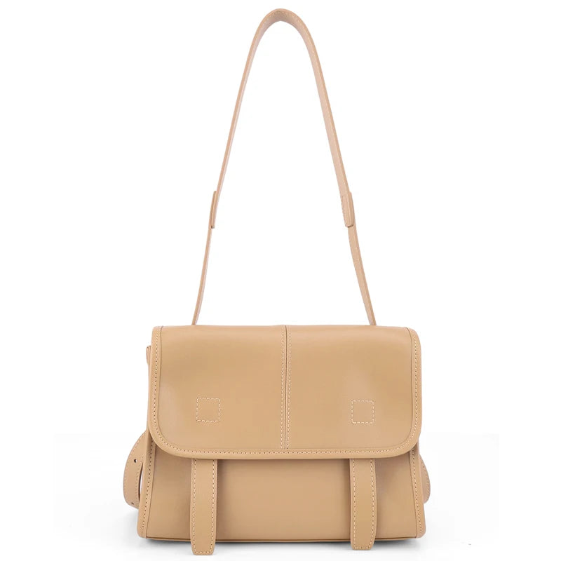 Women's Genuine Leather Solid Color Crossbody Bag Multi-Pocket Shoulder Bag Lightweight Messenger Bag Luxury Designer Handbag