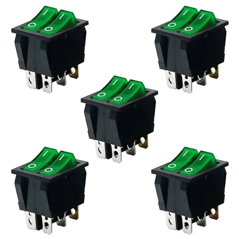 5pcs Double Red Light Rocker Switch 2*SPST On-Off 6 Pin 30x22mm 2 Way Boat Rocker Switch 110V/120V/250V KCD6