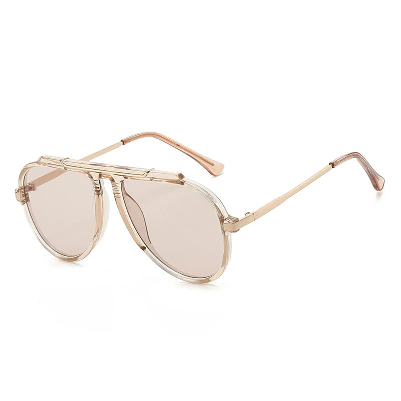 JNPCXI New Retro Oversized Big Frame Women Sunglasses Gradient Tea Color Oval Pilot Shades UV400 Cool Men Vacation Sun Glasses