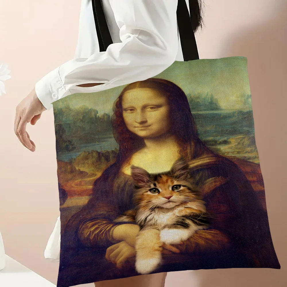 Van Gogh Series Linen Bag Oil Painting Starry Night Flower Handbag Shoulder Bag