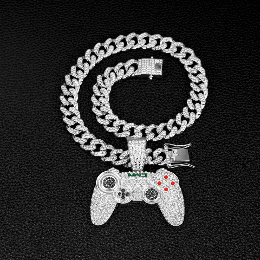 Men Hip Hop Game Machine Pendant Necklace With 13mm Crystal Play Game Controller Cuban Chain Necklace Fashion Cool Jewelry Gifts