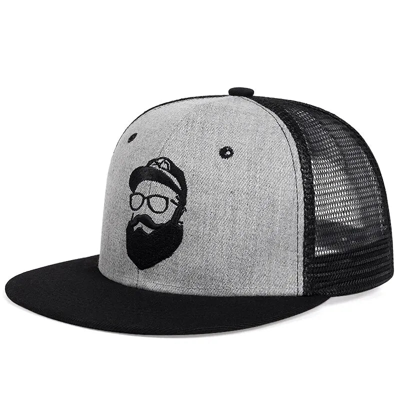 Unisex Uncle Beard Embroidery Hip-hop Net Hats Outdoor Adjustable Baseball Caps