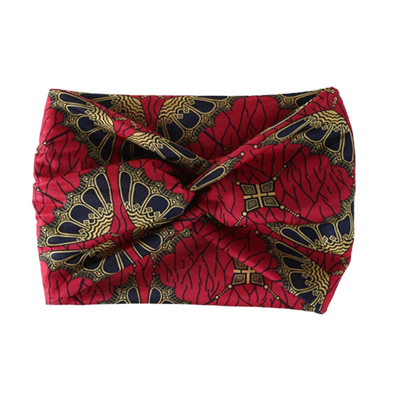 Widening high elasticity soft n skin friendly Bohemian African style printed front twisted headband