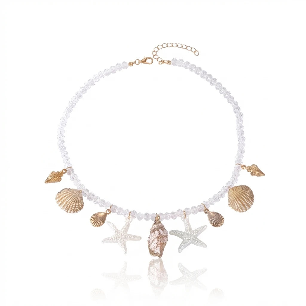 Elegant Faux Pearl Multi-Layer Necklace for Women Gold Color Clavicle Chain Shell Pendant Choker Fashion Jewelry