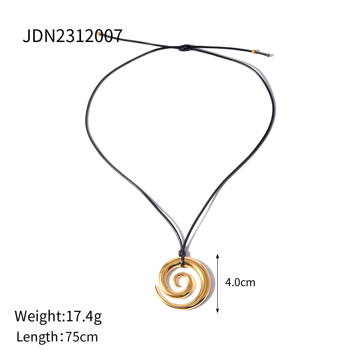Uworld Fashion Trend 18k Gold Color Plated Stainless Steel Oversized Hammer Pattern Pendant Black Wax Rope Necklace Women's Acce