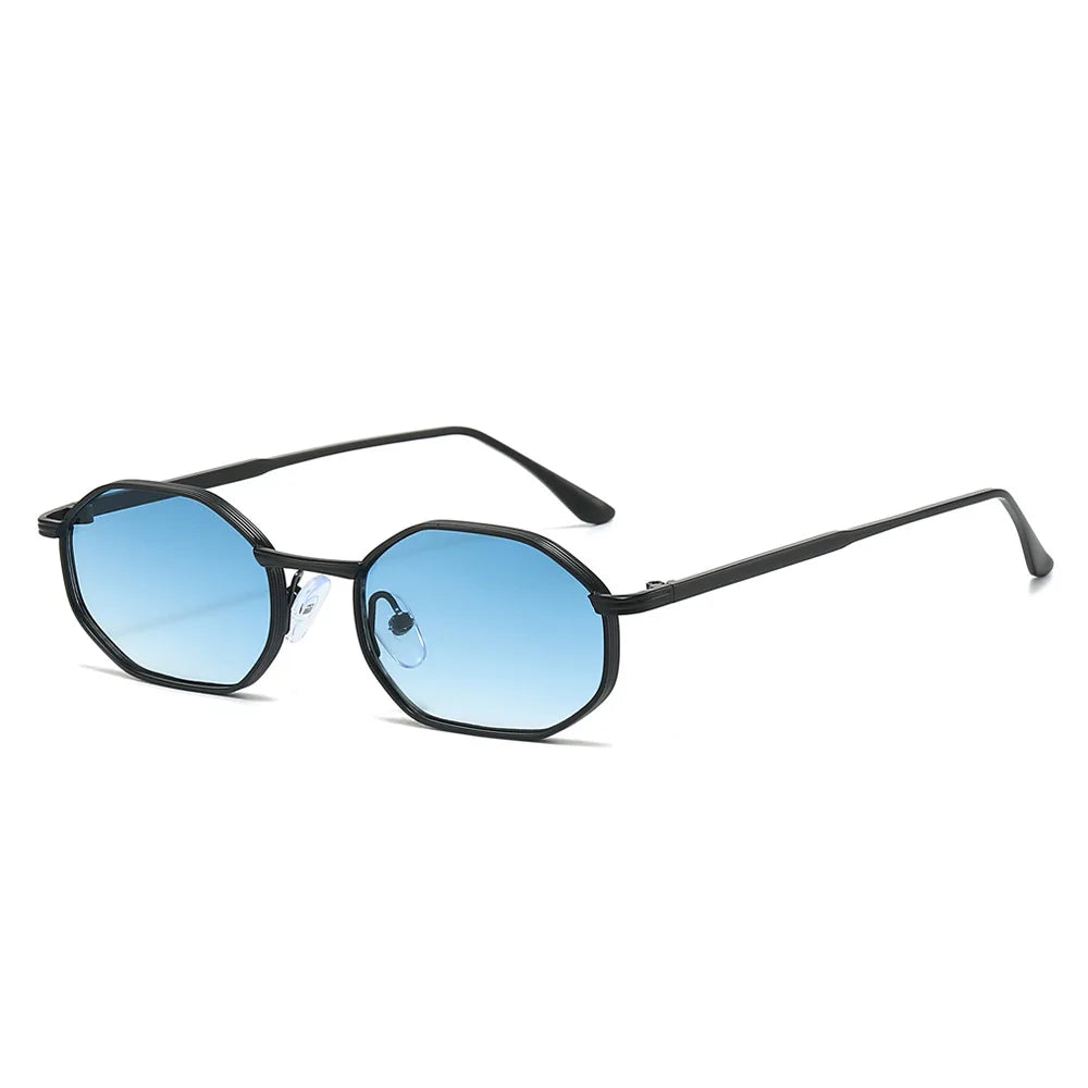 JNPCXI New Fashion Polygon Metal Square Sunglasses Women Retro Blue Green Gradient Shades UV400 Men Sun Glasses