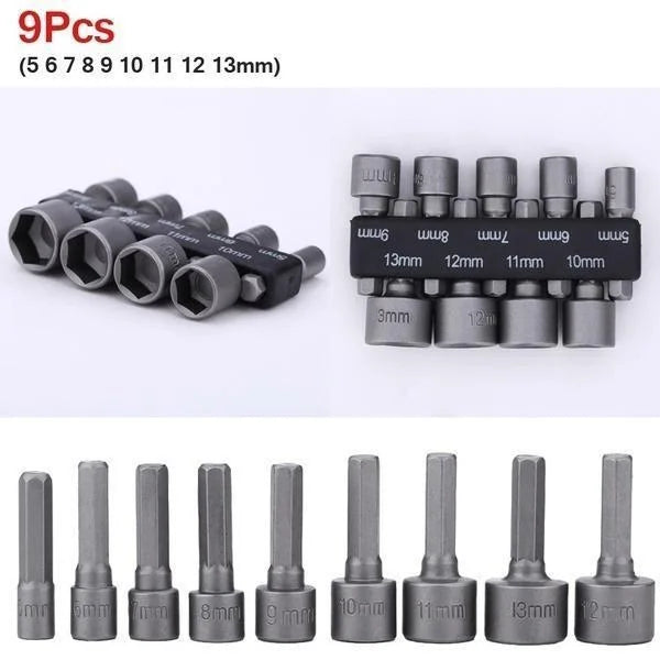 9/14 Piece Power Nuts Driver Drill Bit Tools Set, 1/4 inch Driver Hex Metric & SAE Socket Wrench Screw for Power Tools